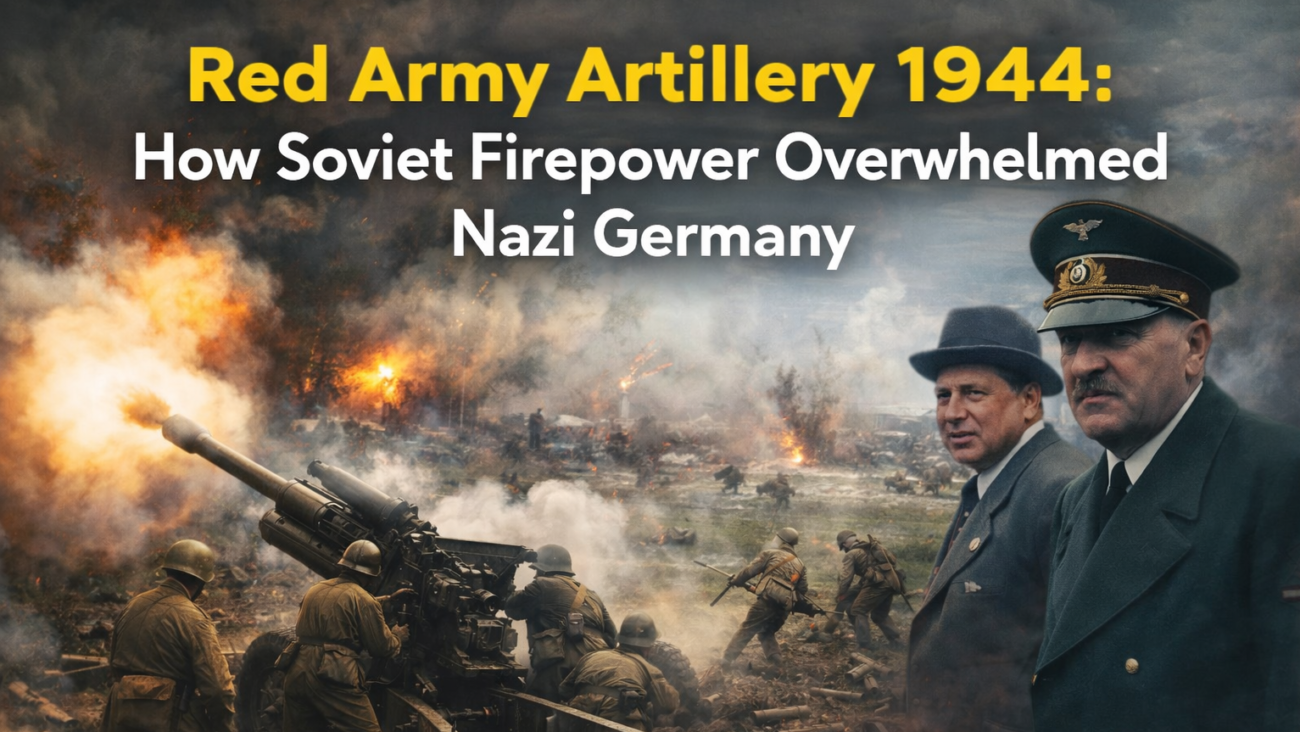 Soviet Red Army artillery firing during a major Eastern Front offensive in 1944, illustrating large-scale artillery operations in World War II